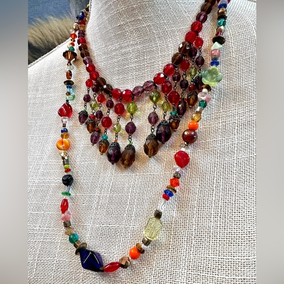 The sale is for two glass beaded necklaces, dangle style choker - Picture 2 of 6